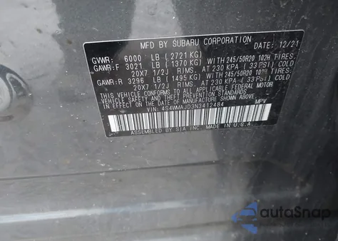 2022 Subaru Ascent Onyx Edition z USA, uszkodzony, nr VIN 4S4WMAJD3N3412484